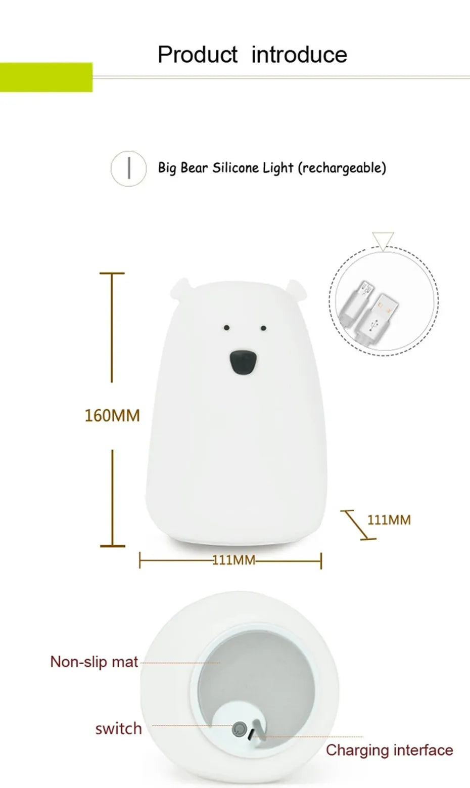 Skorter | Bjørn LED Night Lamp - Touch Sensor Bed Light for Children