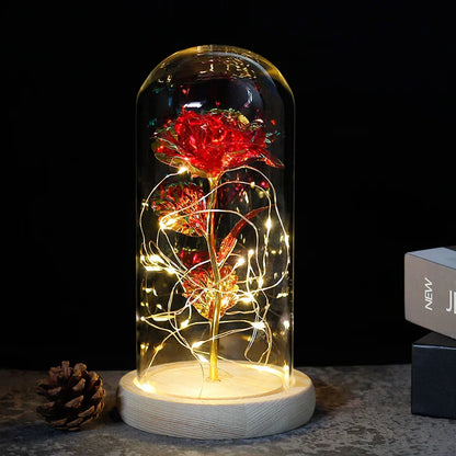 Skorter | Eternal Rose in Glass Dome | Handpicked, LED Lit & Ideal for Romantic Gifts and Home Decor