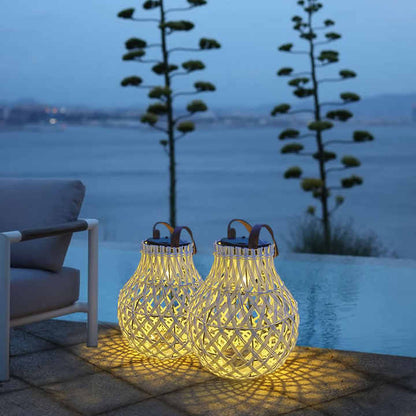 Skorter | Solar LED Rattan Lantern – Large Outdoor Lighting in Oval Design for Garden and Terrace