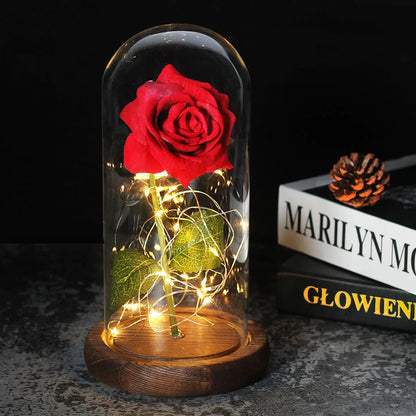 Skorter | Eternal Rose in Glass Dome | Handpicked, LED Lit & Ideal for Romantic Gifts and Home Decor
