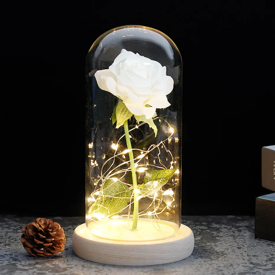 Skorter | Eternal Rose in Glass Dome | Handpicked, LED Lit & Ideal for Romantic Gifts and Home Decor
