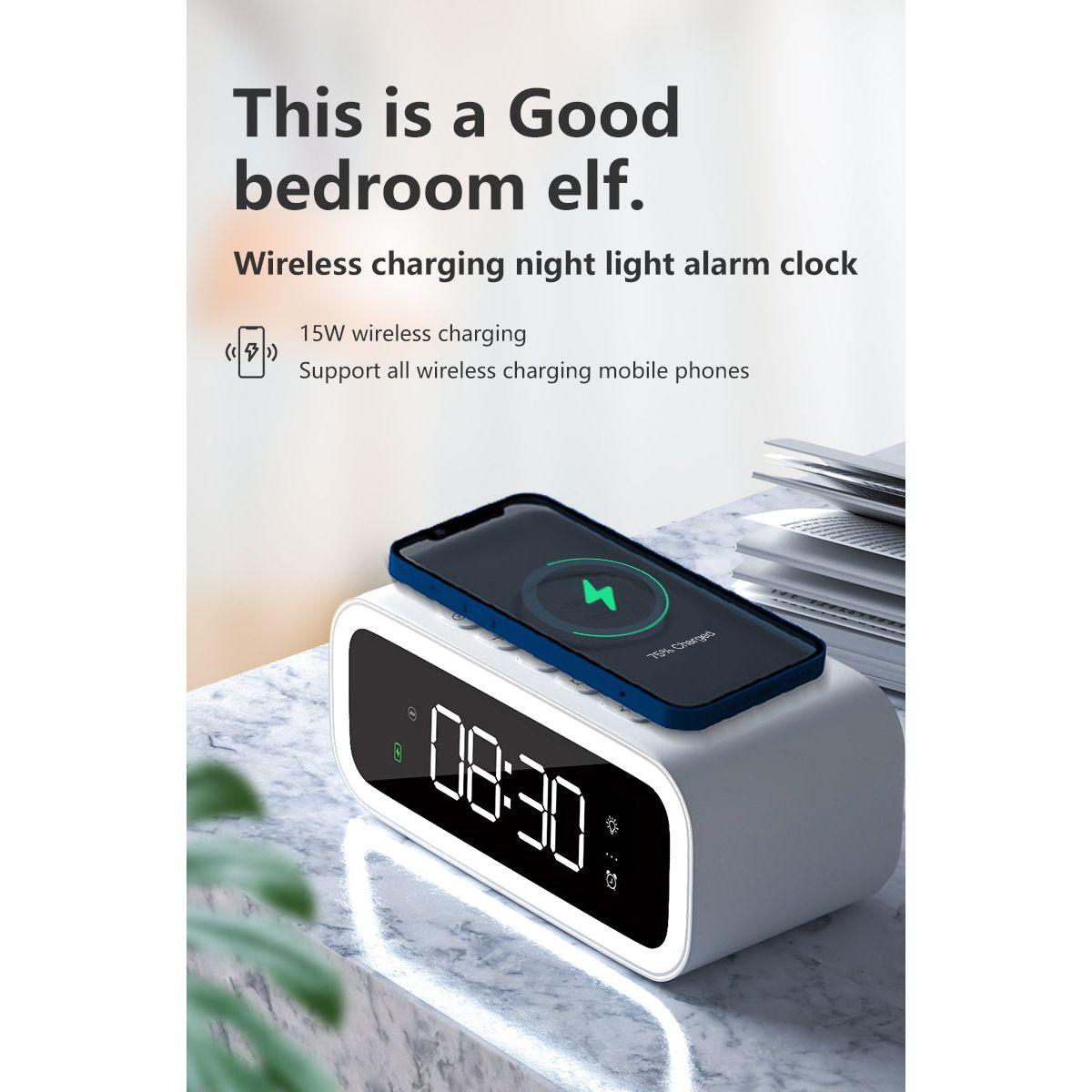 Skorter | MultiTime 2-in-1 Digital Alarm Clock with Wireless Qi Charging – LED Display & Snooze Function