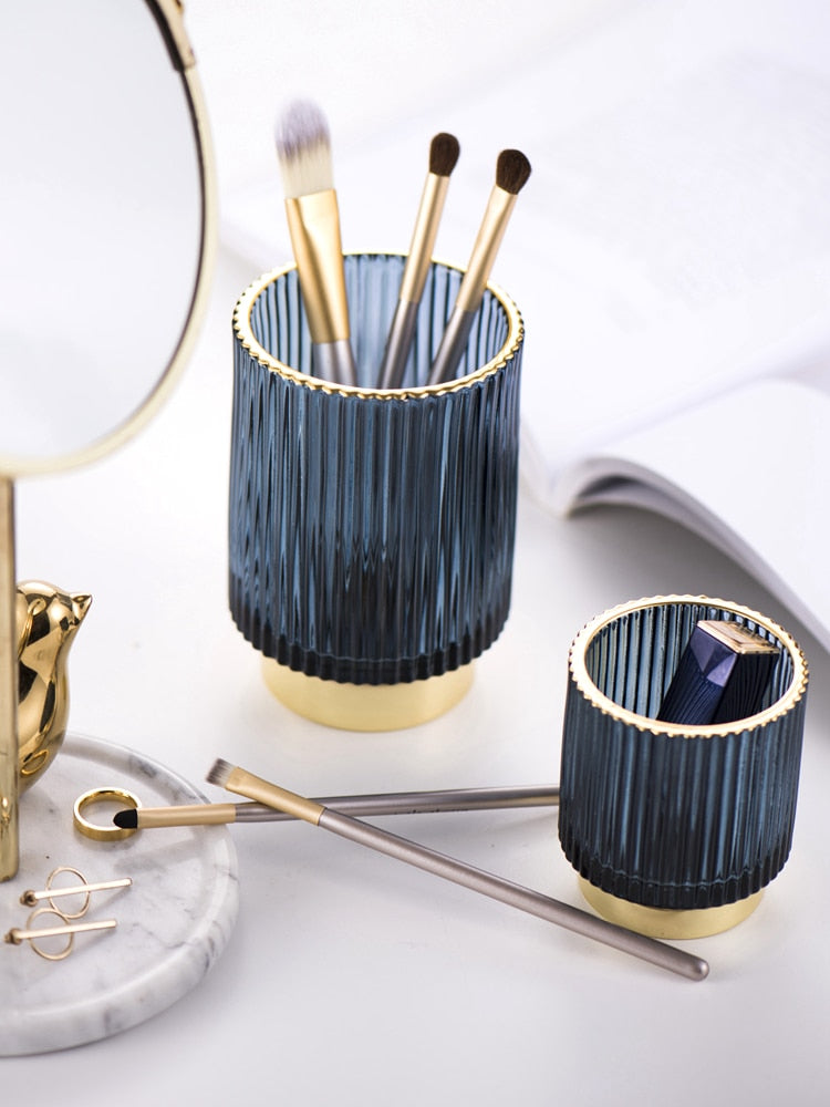 Skorter | Elise Gold Foil Glass Makeup Halter & Organizer