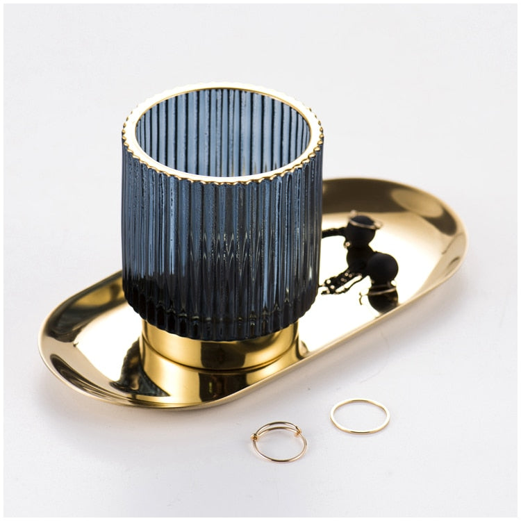 Skorter | Elise Gold Foil Glass Makeup Halter & Organizer