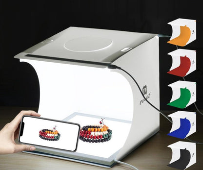 Skorter | Mini fotostudio "LumiCube" med LED-belysning och 6 bakgrunder