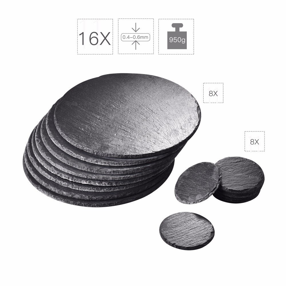 Skorter | 16 PCS Round Natural Slate Coasters and Placements