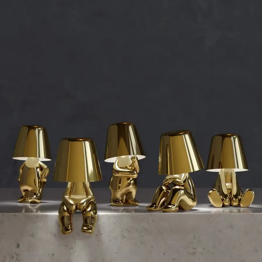 Skorter | Golden Man LED Thinking Table Lamp – Playful Nightstand Lamp for Bedroom & Decor