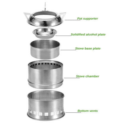 Skorter | Outdoor Camping Mini Stainless Steel Wood-burning Stove Solid alcohol Stove for Picnic Heating
