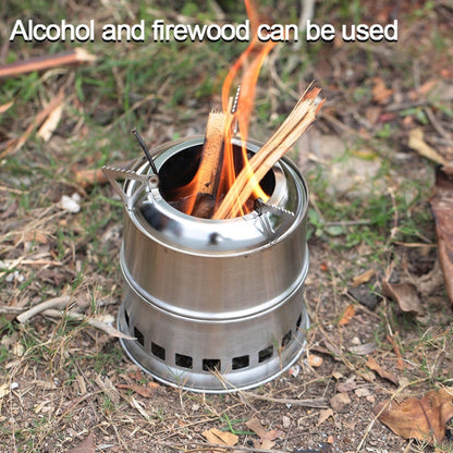 Skorter | Outdoor Camping Mini Stainless Steel Wood-burning Stove Solid alcohol Stove for Picnic Heating