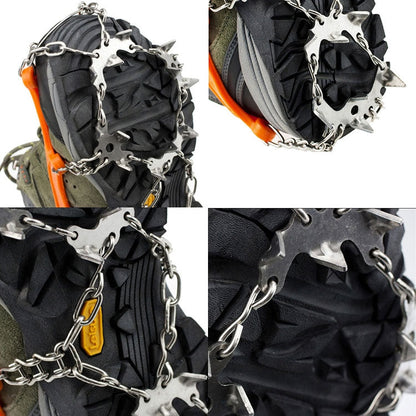 Skorter | One Pair 19 Teeth Anti-Slip Ice Gripper Hiking Climbing Chain Shoes Covers, Size: M(Orange)