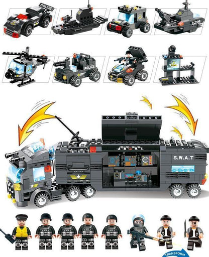 Skorter | 8 IN 1 City Police Truck Station Building Block Series SWAT Toy Gift For Kids
