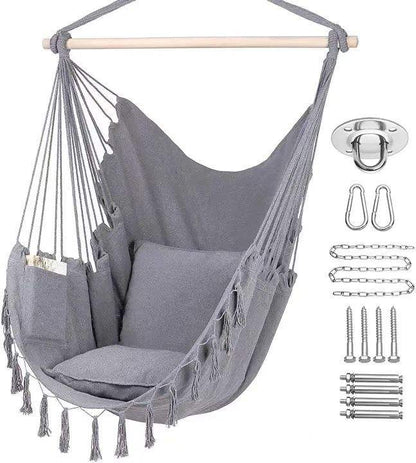 Skorter | Comfortable Hanging Chair with Soft Cushions - Indoor/Outdoor Hanging Swing for Relaxation and Leisure - Durable Cotton Fabric, including Hanging Material