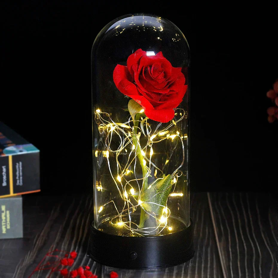 Skorter | Eternal Rose in Glass Dome | Handpicked, LED Lit & Ideal for Romantic Gifts and Home Decor