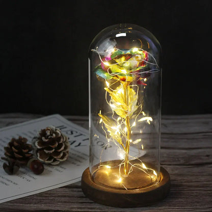 Skorter | Eternal Rose in Glass Dome | Handpicked, LED Lit & Ideal for Romantic Gifts and Home Decor