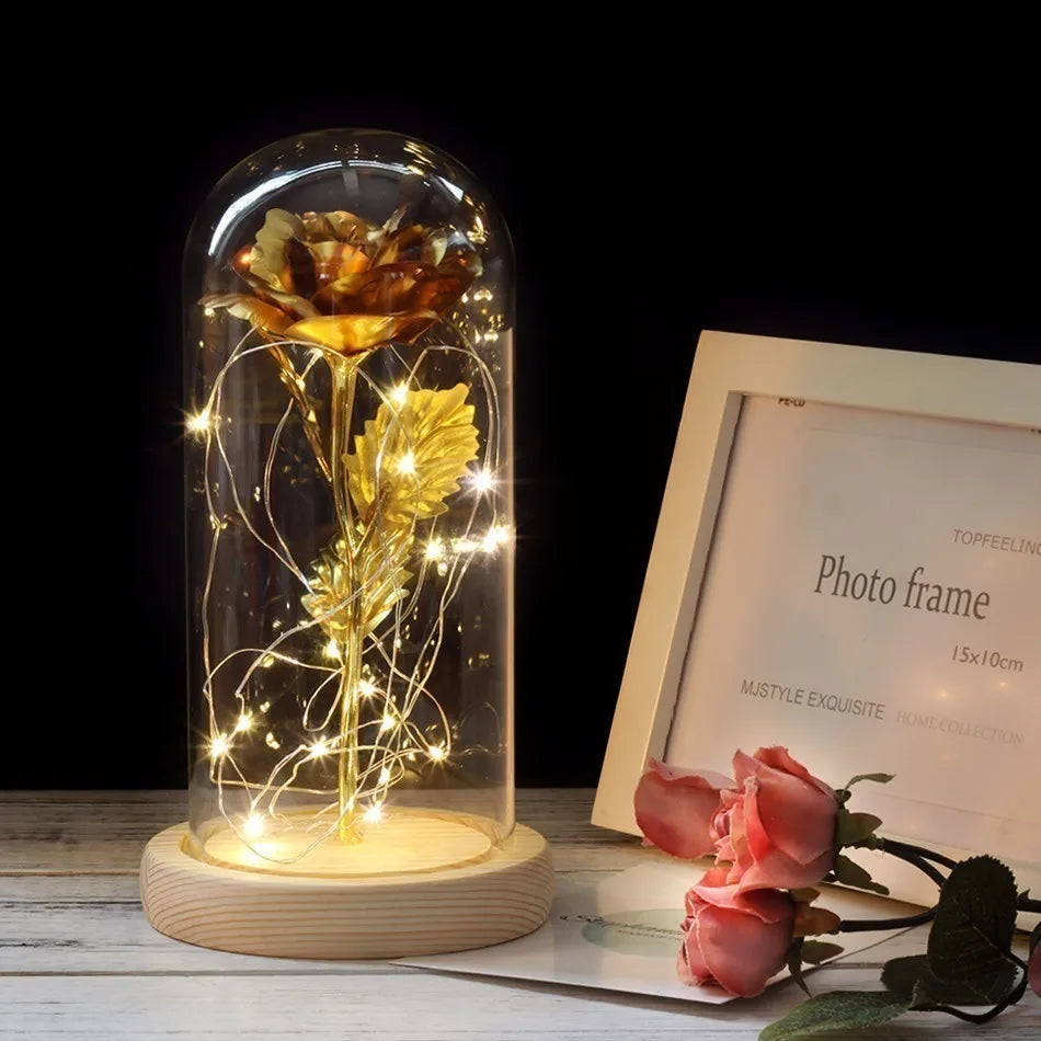 Skorter | Eternal Rose in Glass Dome | Handpicked, LED Lit & Ideal for Romantic Gifts and Home Decor