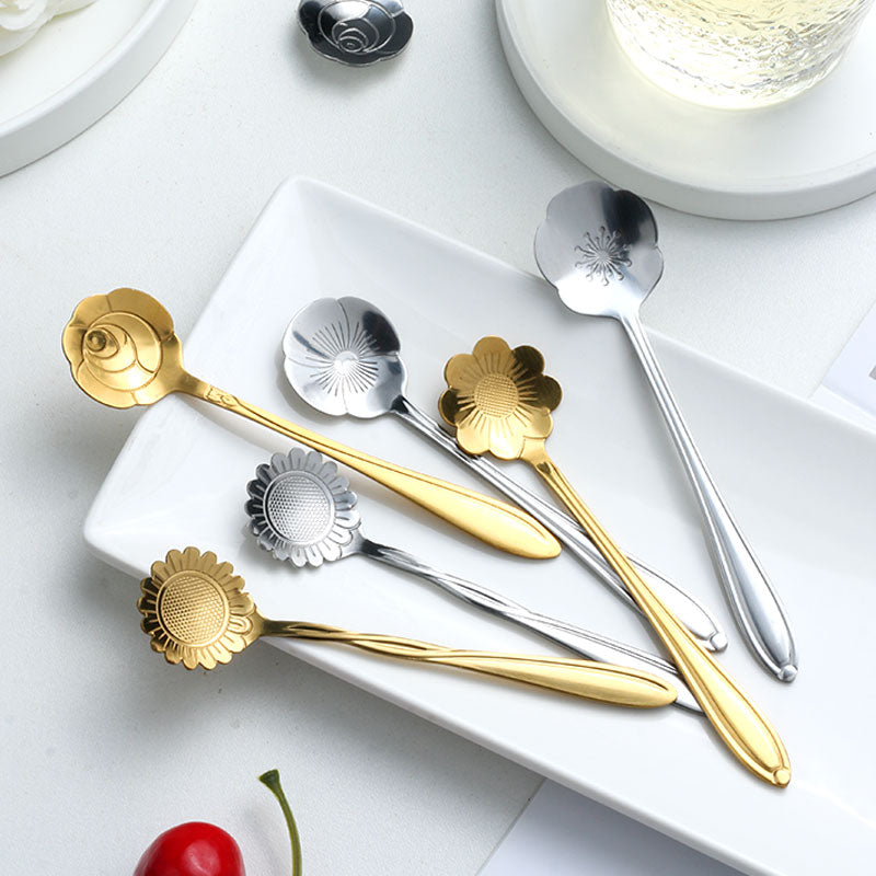 Skorter | 8-piece stainless steel teaspoon set with flower design
