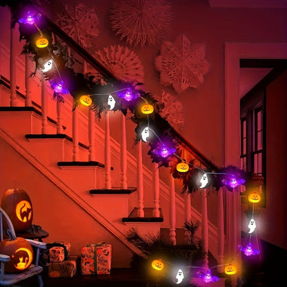 Skorter | Halloween Pumpkin String Lights with Ghosts and Bats – Battery Operated LED Décor