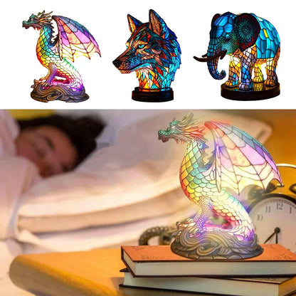 Skorter | TiffanyGlow - Colorful Animal Head Night Light – Handmade Tiffany Glass Lamp