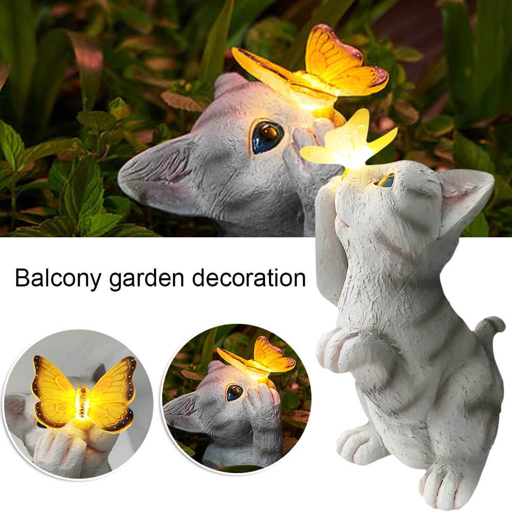 Skorter | SolarPurr Garden Light | LED Cat Figure with Butterfly | Solar Powered | Weatherproof | Outdoor Decoration