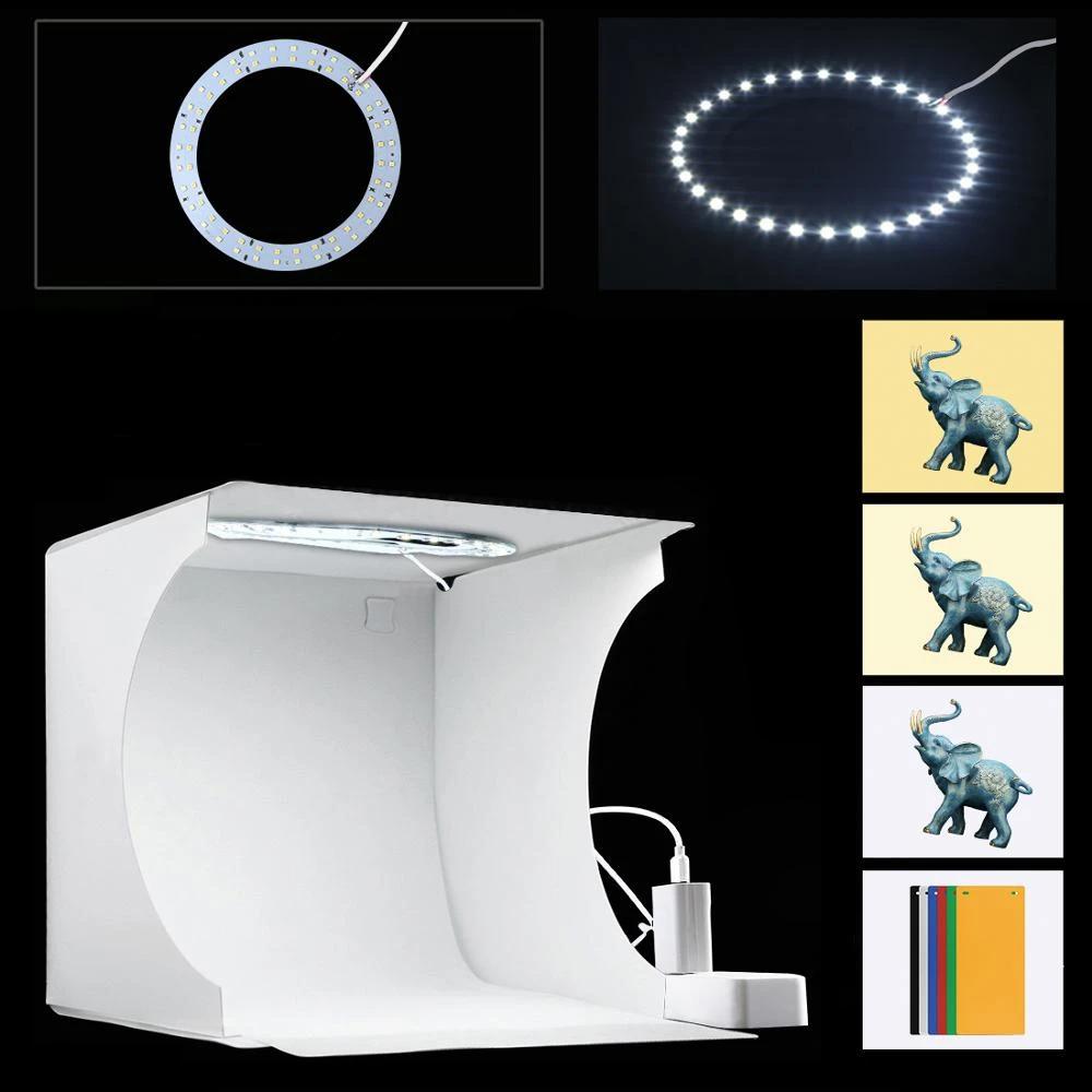 Skorter | Mini fotostudio "LumiCube" med LED-belysning och 6 bakgrunder