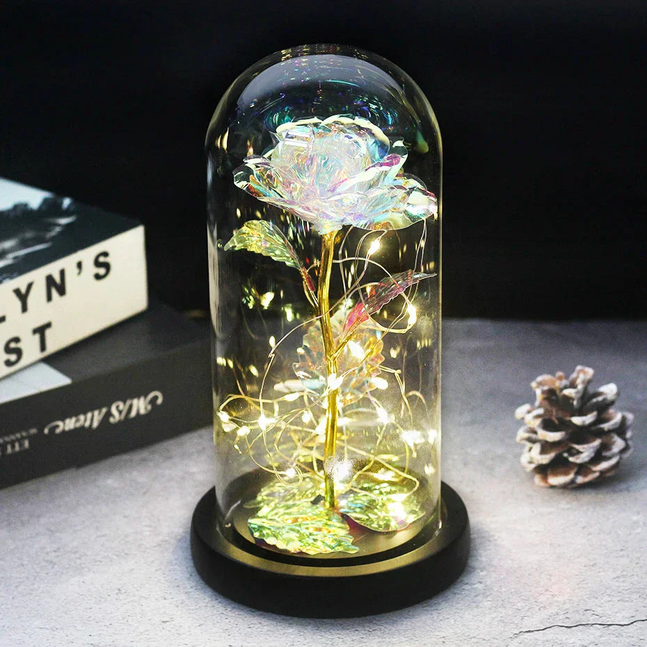Skorter | Eternal Rose in Glass Dome | Handpicked, LED Lit & Ideal for Romantic Gifts and Home Decor