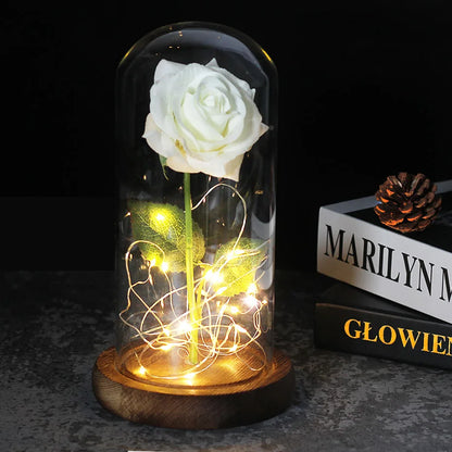 Skorter | Eternal Rose in Glass Dome | Handpicked, LED Lit & Ideal for Romantic Gifts and Home Decor
