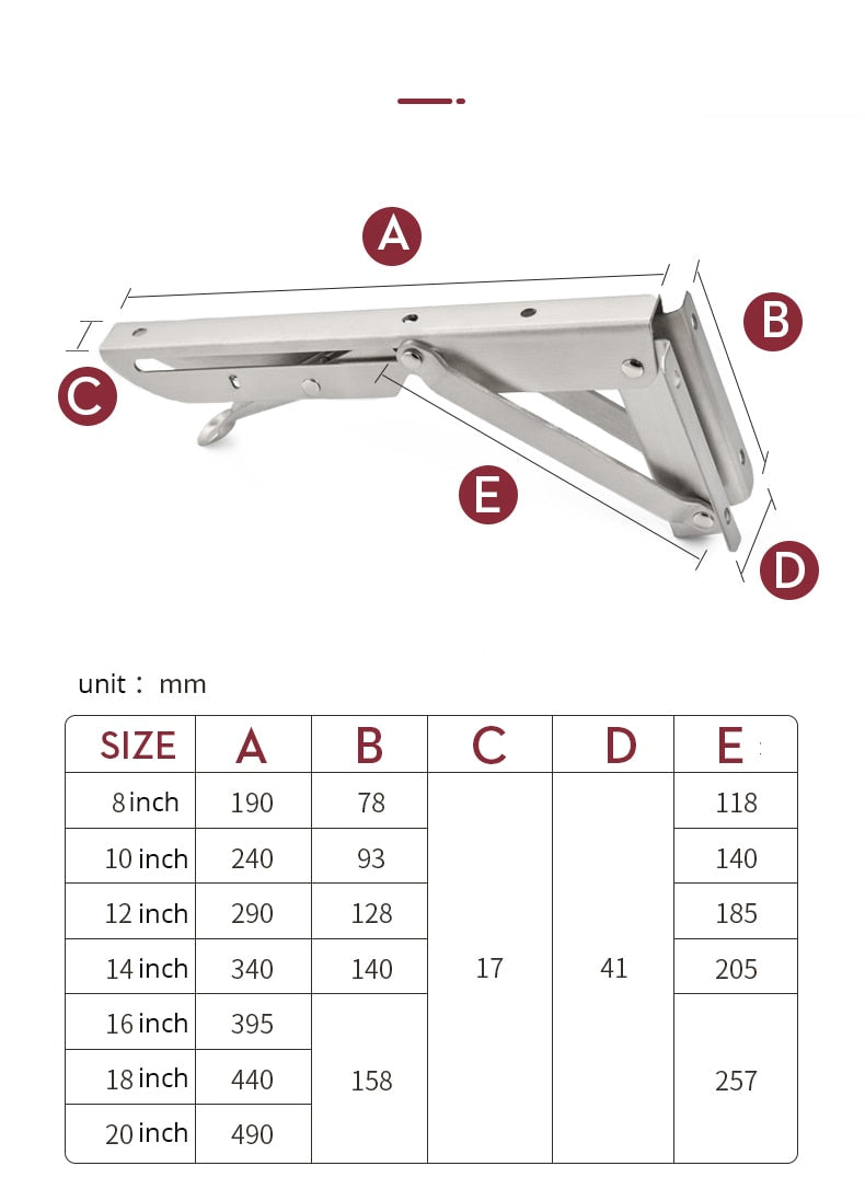 Skorter | 2-piece set collapsible shelf brackets, heavy-duty, made of stainless steel for tables, motorhomes and space-saving