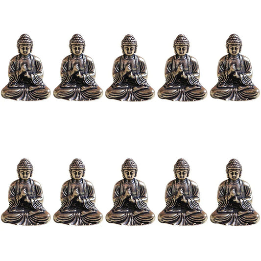 Skorter | 10 pieces mini brass sitting Buddha statue figure for travel Buddhism worship home office desk decoration