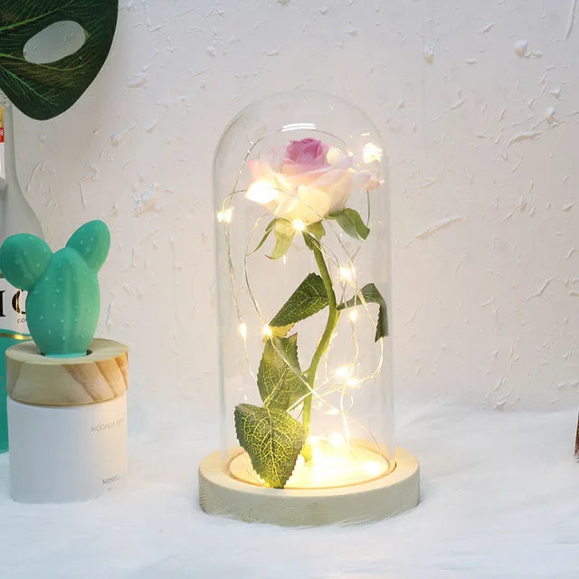 Skorter | Eternal Rose in Glass Dome | Handpicked, LED Lit & Ideal for Romantic Gifts and Home Decor