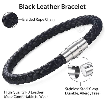 Skorter | Classic Men's Leather Braided Retro Bracelet With Stainless Steel Twist Lock