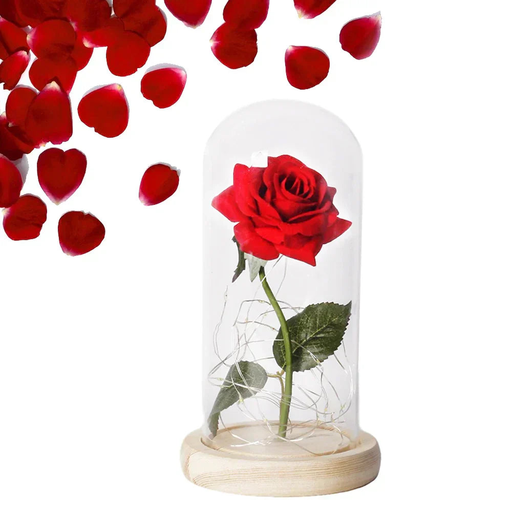 Skorter | Eternal Rose in Glass Dome | Handpicked, LED Lit & Ideal for Romantic Gifts and Home Decor
