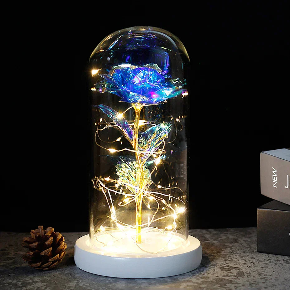 Skorter | Eternal Rose in Glass Dome | Handpicked, LED Lit & Ideal for Romantic Gifts and Home Decor