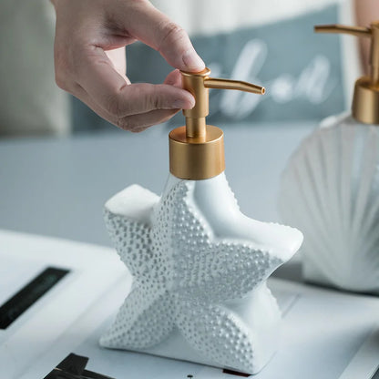 Skorter | AquaNaut Soap Dispenser | Maritime Design | Shell & Starfish Motif | Bathroom Decor
