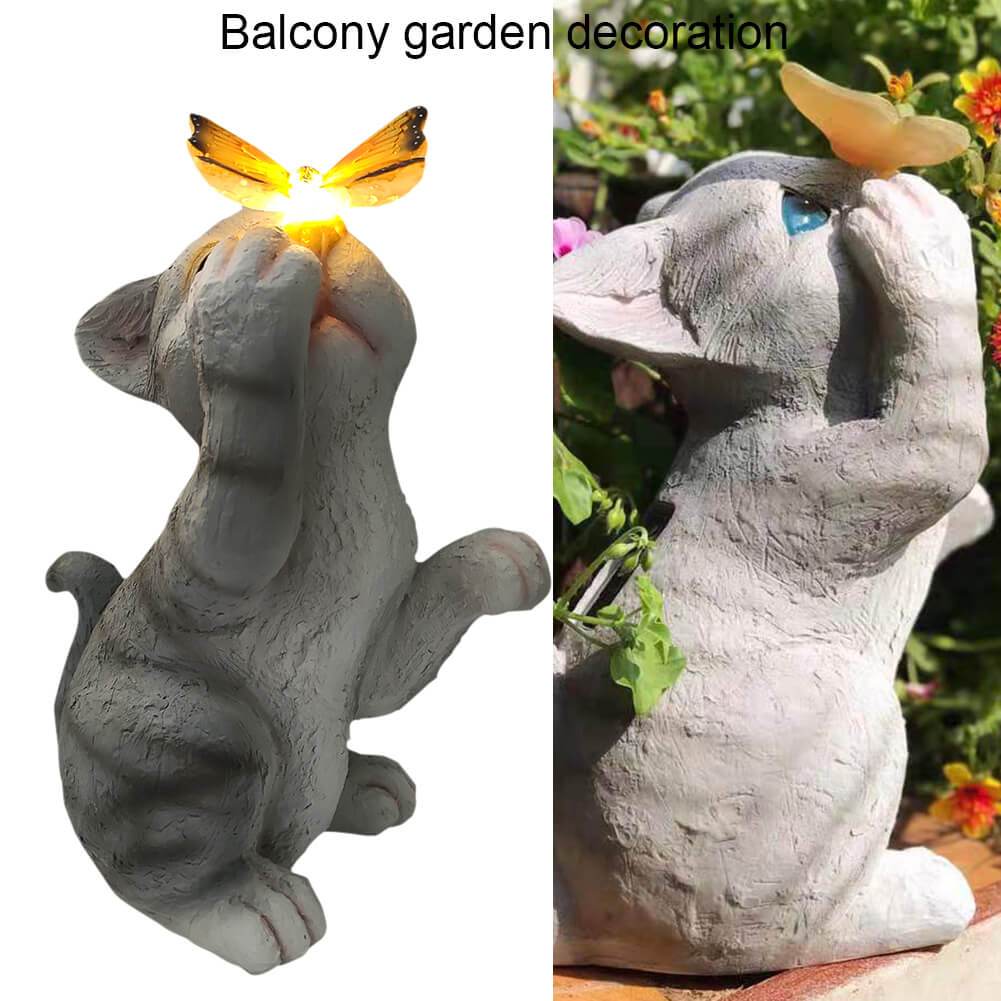 Skorter | SolarPurr Garden Light | LED Cat Figure with Butterfly | Solar Powered | Weatherproof | Outdoor Decoration