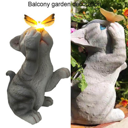 Skorter | SolarPurr Garden Light | LED Cat Figure with Butterfly | Solar Powered | Weatherproof | Outdoor Decoration