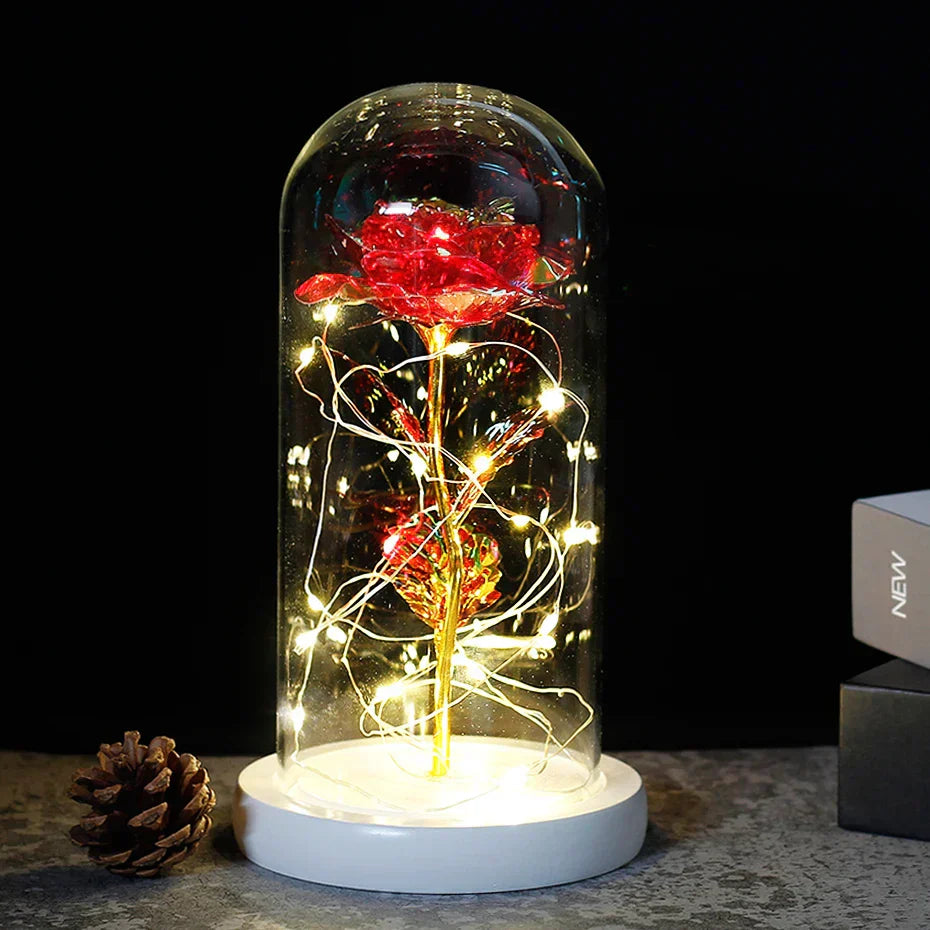 Skorter | Eternal Rose in Glass Dome | Handpicked, LED Lit & Ideal for Romantic Gifts and Home Decor