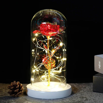 Skorter | Eternal Rose in Glass Dome | Handpicked, LED Lit & Ideal for Romantic Gifts and Home Decor