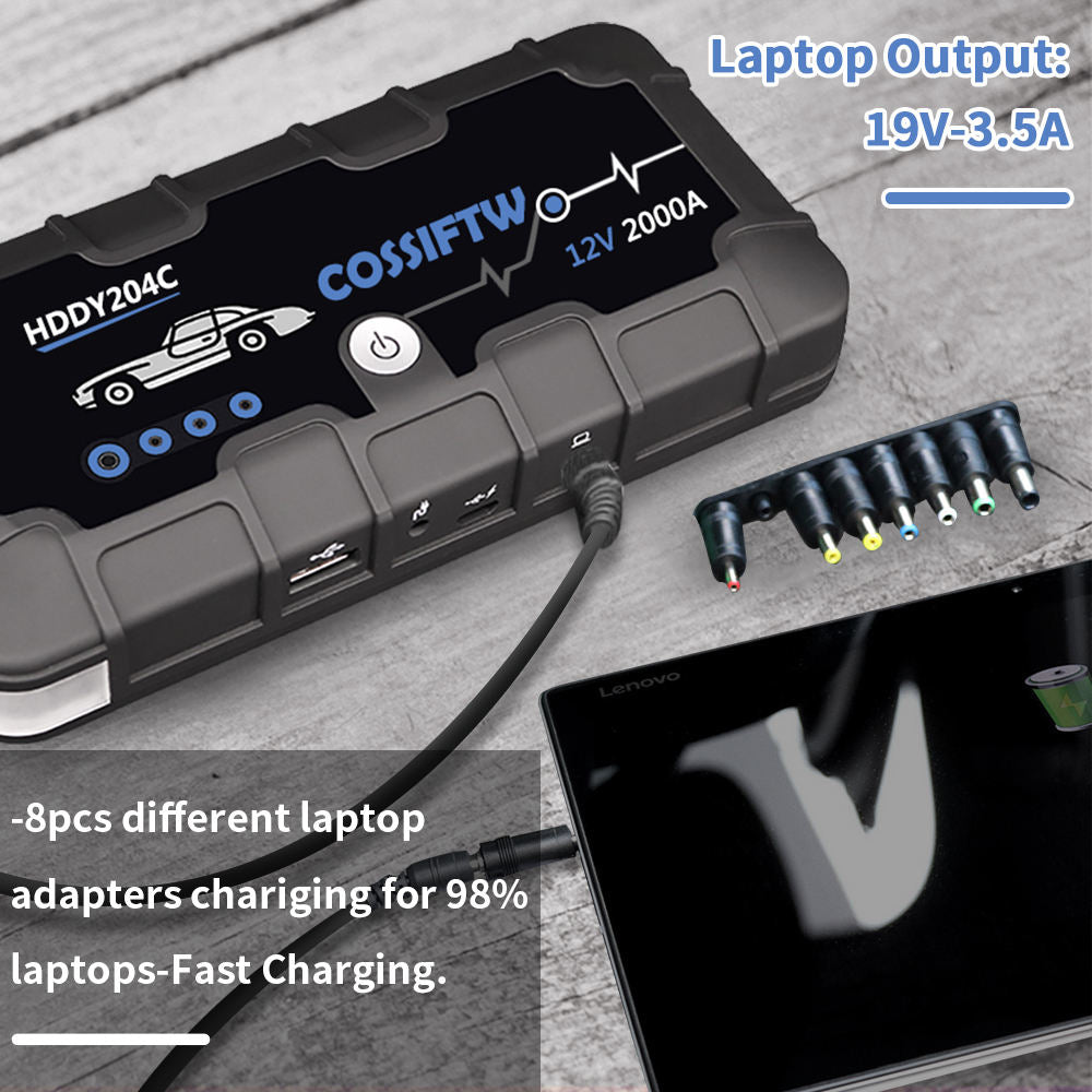 Skorter | 2000A UltraSafe 12V Car Jump Starter – Portable Battery Booster Pack with USB Charger & LED Flashlight – Up to 6.0L Petrol / 3.0L Diesel Engines