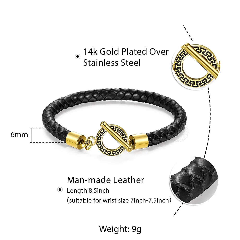 Skorter | Classic Men's Leather Braided Retro Bracelet With Stainless Steel Twist Lock