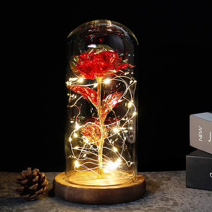 Skorter | Eternal Rose in Glass Dome | Handpicked, LED Lit & Ideal for Romantic Gifts and Home Decor