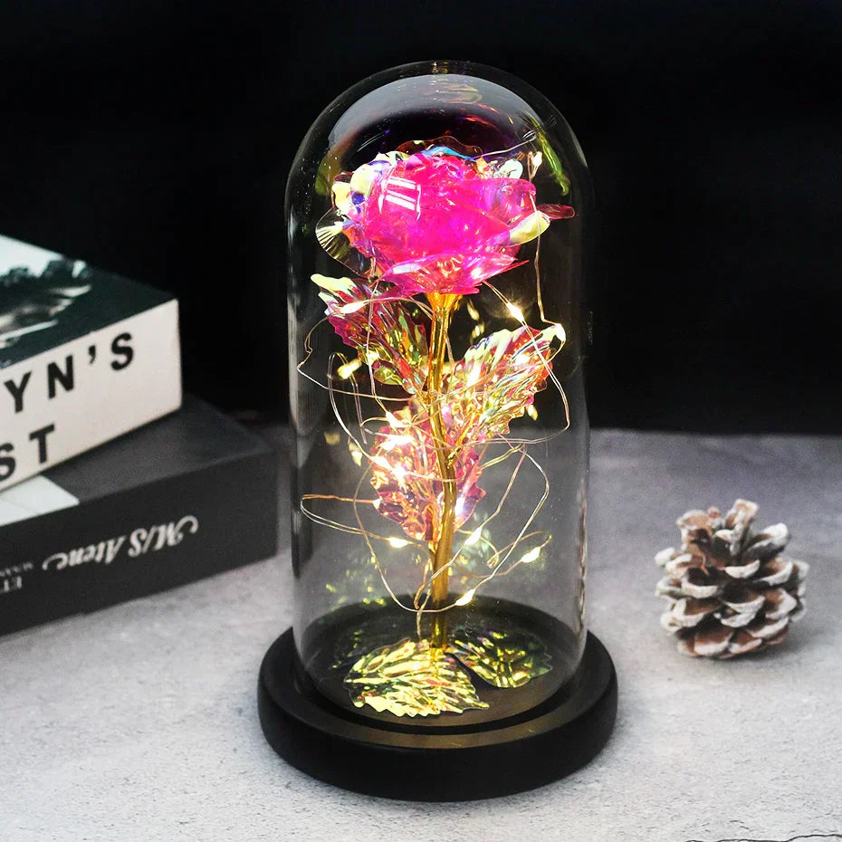 Skorter | Eternal Rose in Glass Dome | Handpicked, LED Lit & Ideal for Romantic Gifts and Home Decor