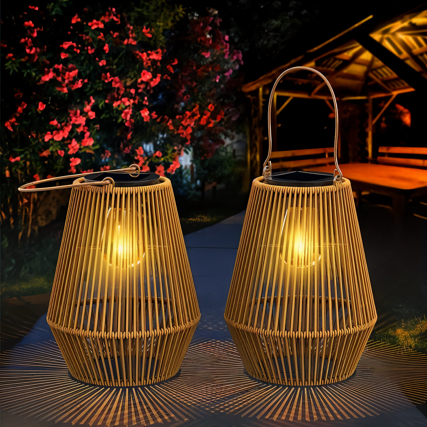 Skorter | CageRattan – Bamboo Solar Garden Light – Waterproof Hanging Lantern