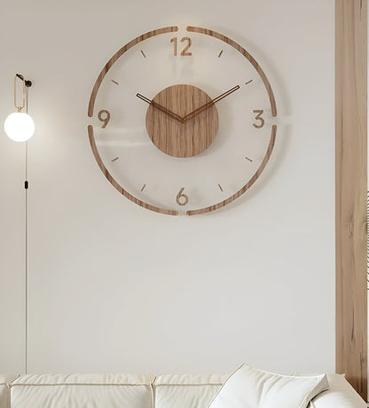 Skorter | ClearWood Transparent Wall Clock – Silent Quartz with Wooden Details