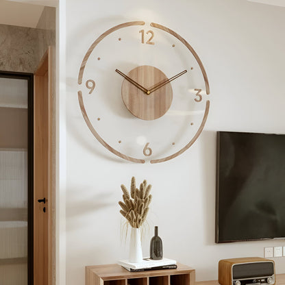 Skorter | ClearWood Transparent Wall Clock – Silent Quartz with Wooden Details