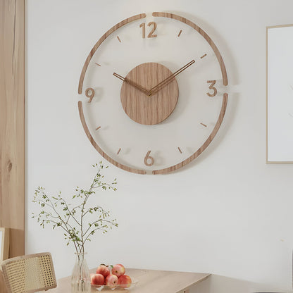 Skorter | ClearWood Transparent Wall Clock – Silent Quartz with Wooden Details