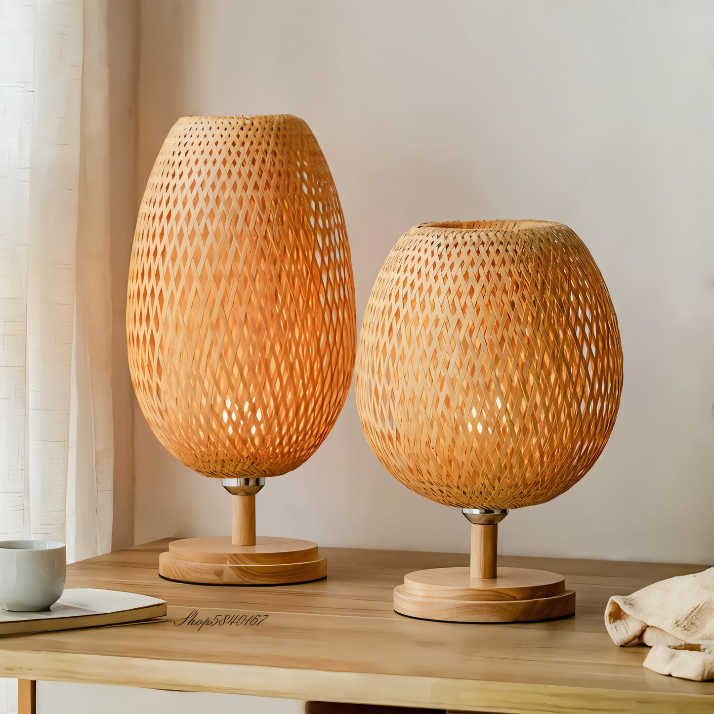 Skorter | NatureHue – Vintage Bamboo Table Lamp – Creative Woven Rattan Desk Light