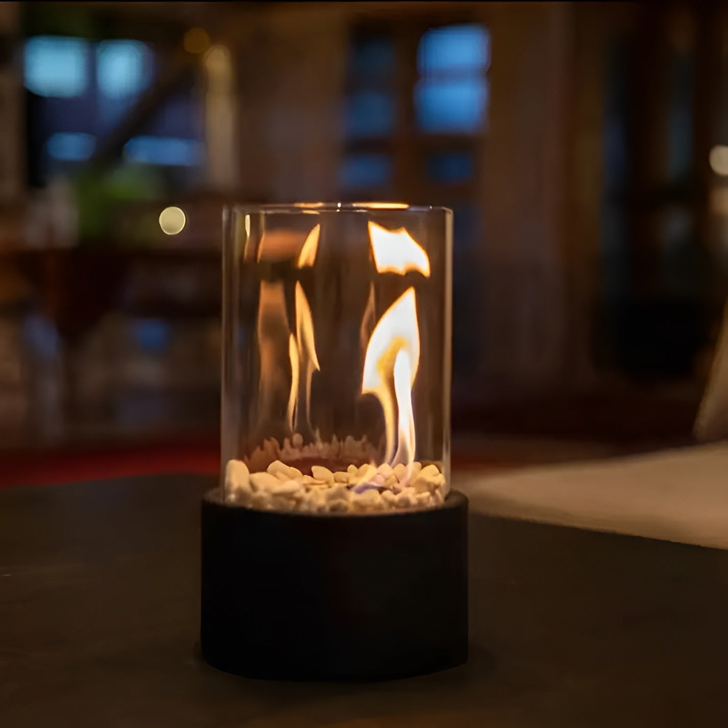 Skorter | SleekFlame - Stylish black metal base table fire pit