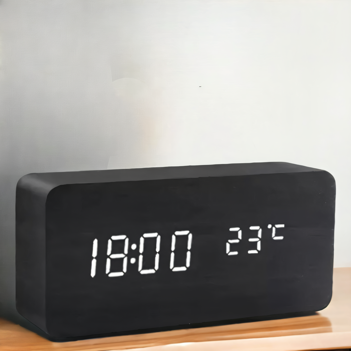 Skorter | WakeyCue | Modern Wooden LED Digital Alarm Clock with Temperature & Humidity Display