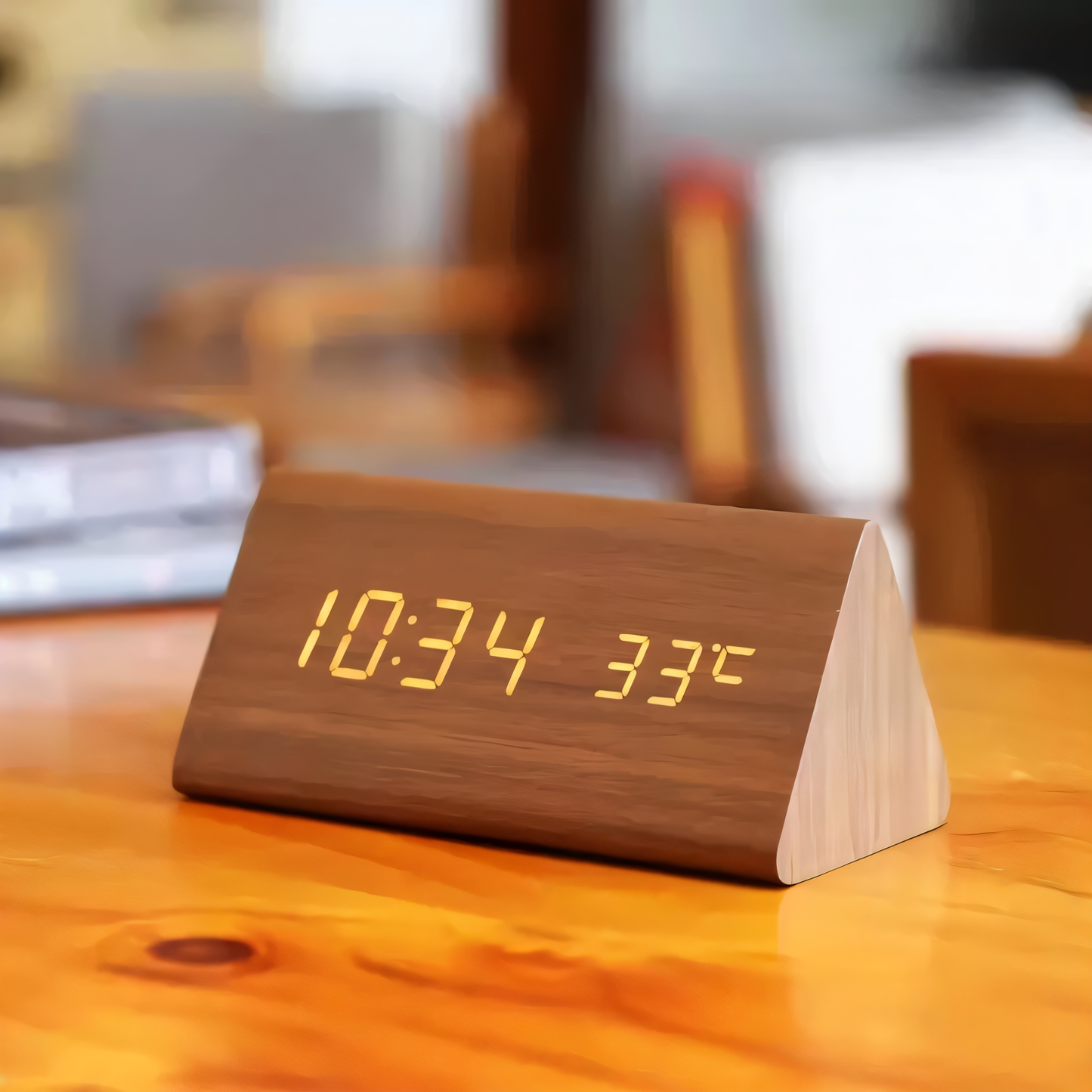 Skorter | WakeyCue | Modern Wooden LED Digital Alarm Clock with Temperature & Humidity Display