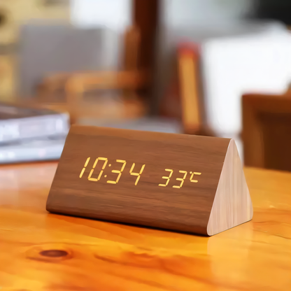 Skorter | WakeyCue | Modern Wooden LED Digital Alarm Clock with Temperature & Humidity Display